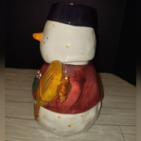 Sakura Debbie Mumm Christmas Holiday Cookie Jar Canister Snowman with Broom 10in - Picture 5 of 10